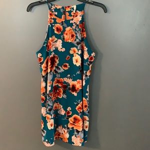 Tyche Boutique Teal Floral Highneck Slip Dress Large